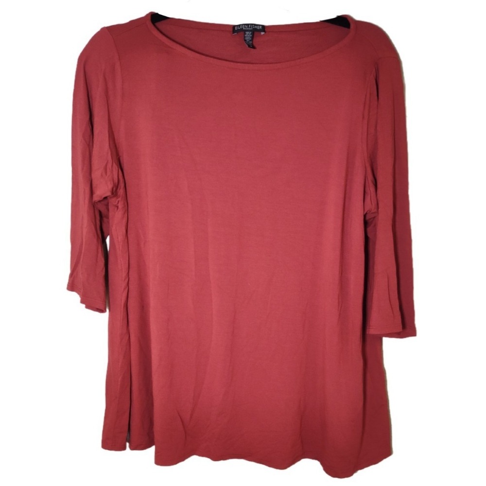 Eileen Fisher Red  Short Sleeve Women's Viscose Stretch Shirt Top Size 1X